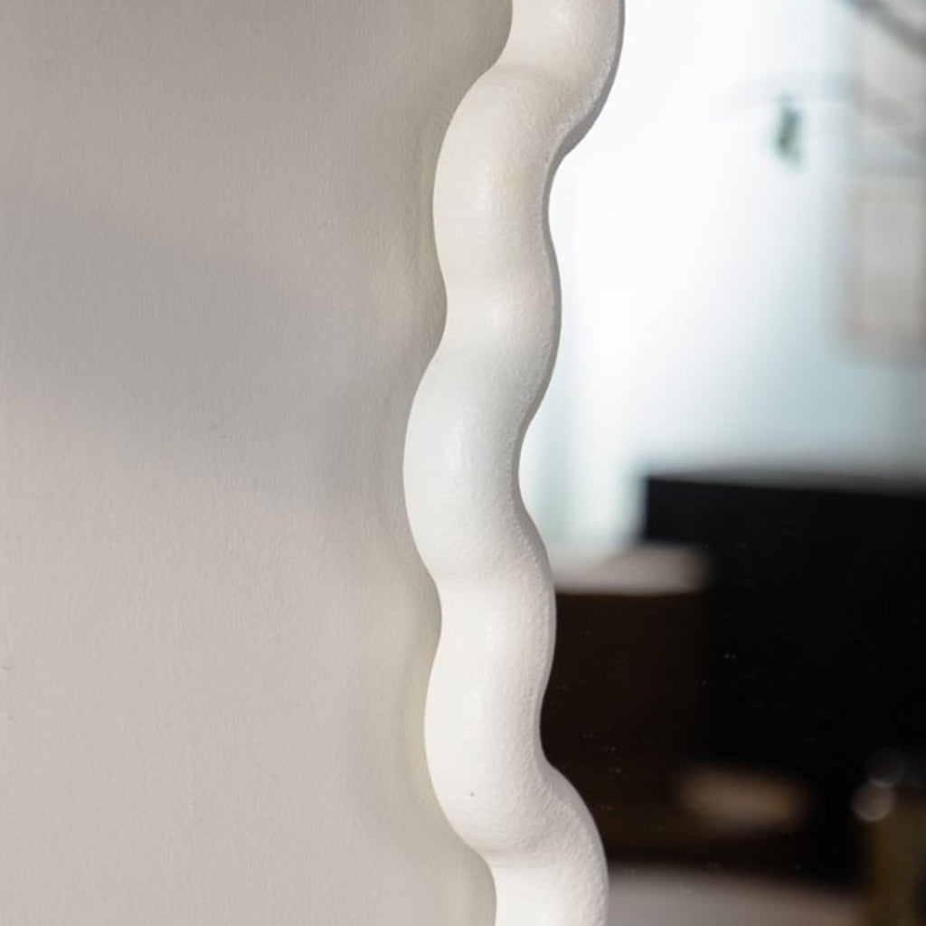 White Scalloped Round Wall Mirror | 28 in