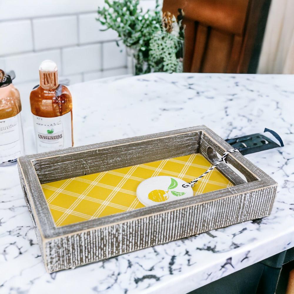 Squeeze the Day Handmade Lemon Decorative Wood Tray