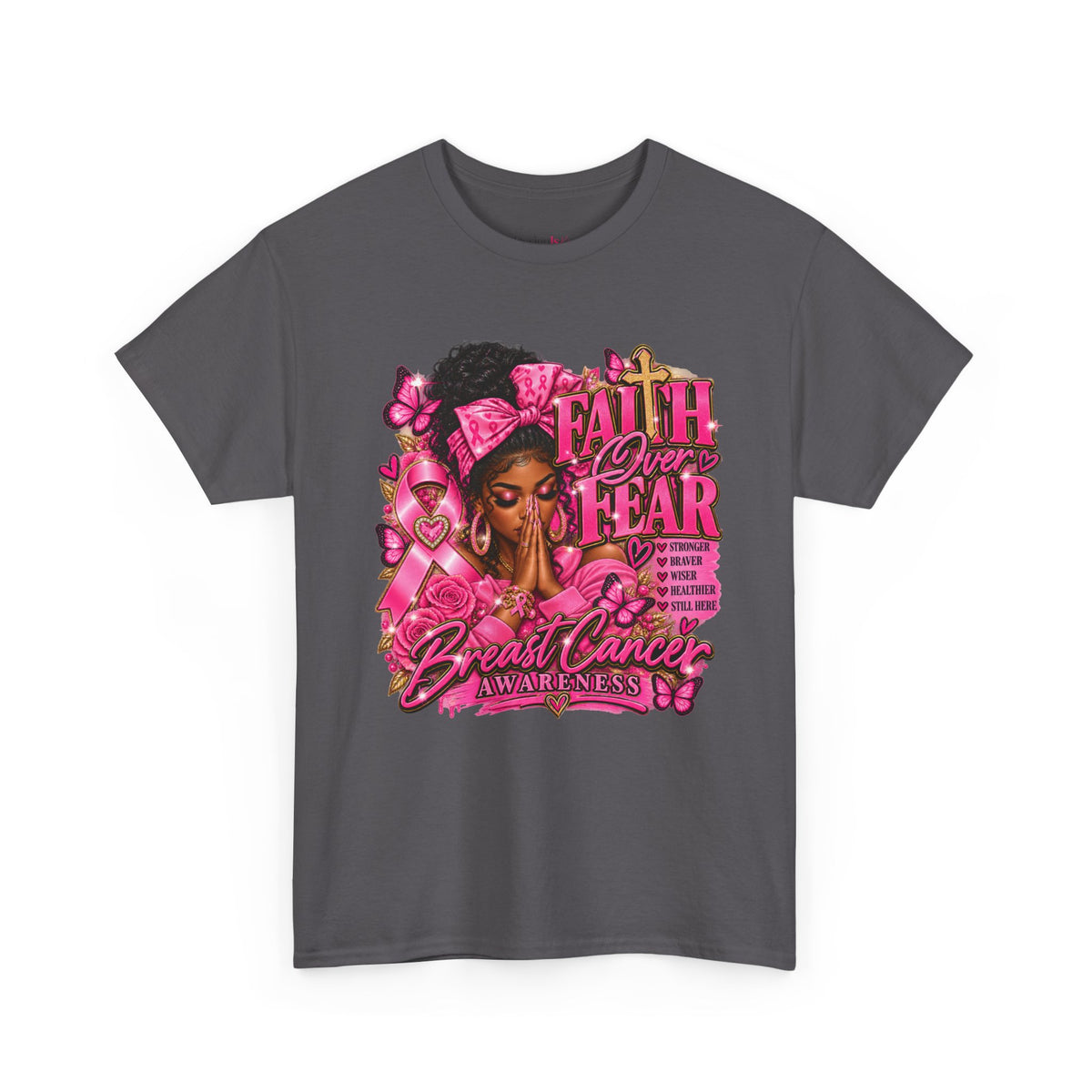 Faith Over Fear Floral Woman Breast Cancer Awareness Tee