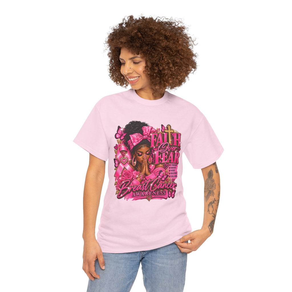 Faith Over Fear Floral Woman Breast Cancer Awareness Tee