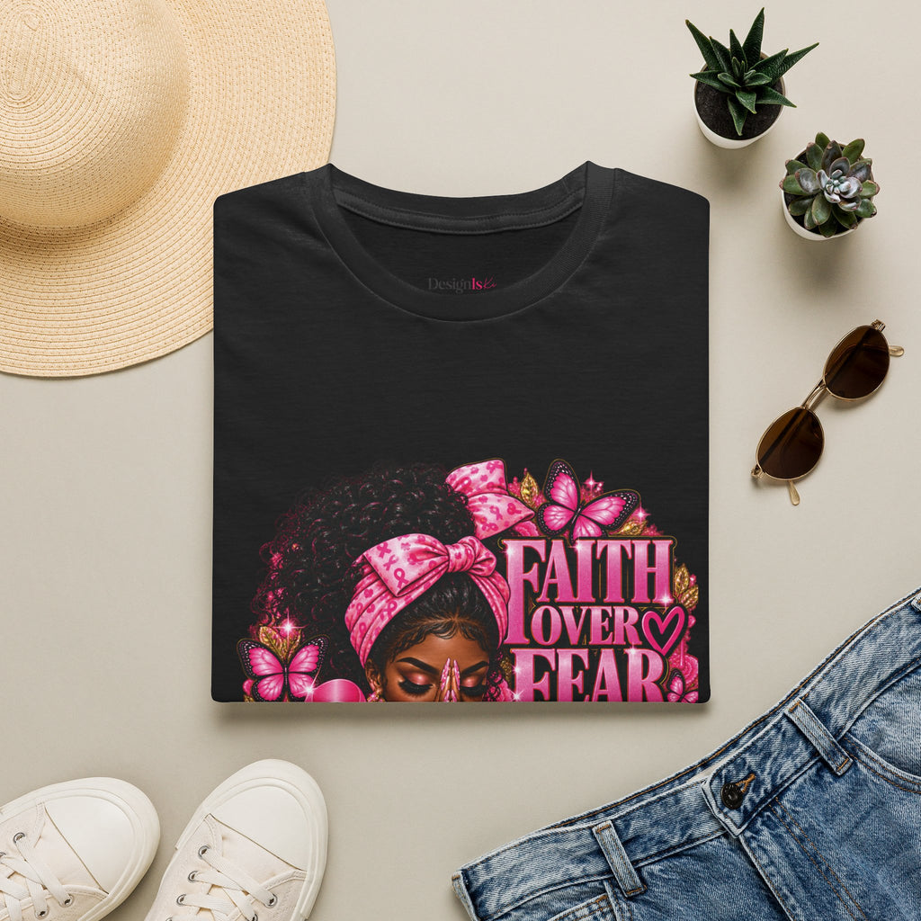 Faith Over Fear Praying Woman Breast Cancer Awareness T-Shirt
