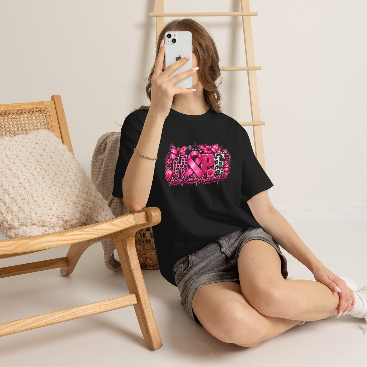 Breast Cancer Awareness Ribbon Floral Graphic T-Shirt