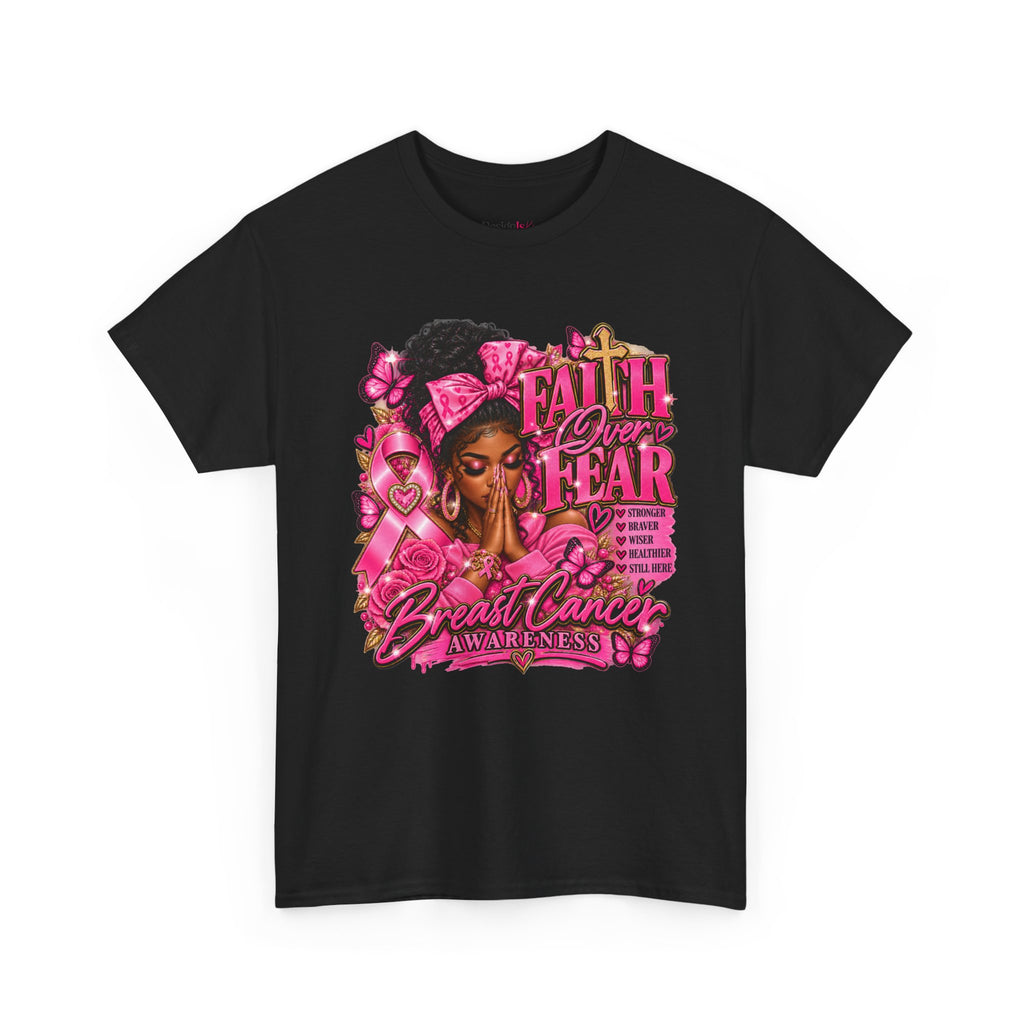 Faith Over Fear Floral Woman Breast Cancer Awareness Tee