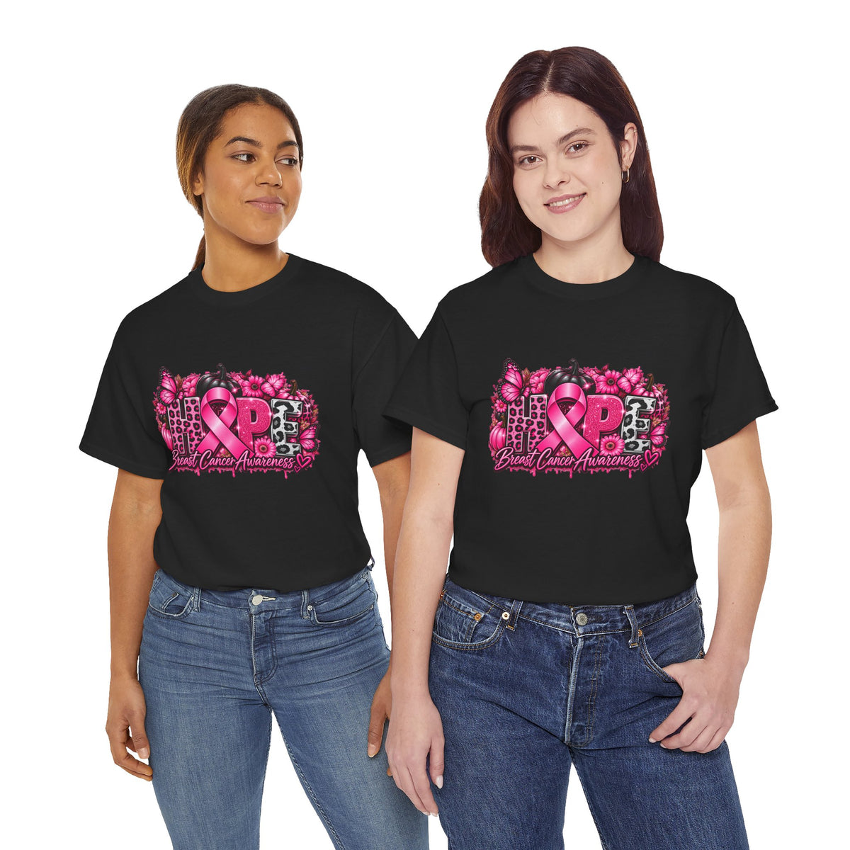 Breast Cancer Awareness Ribbon Floral Graphic T-Shirt