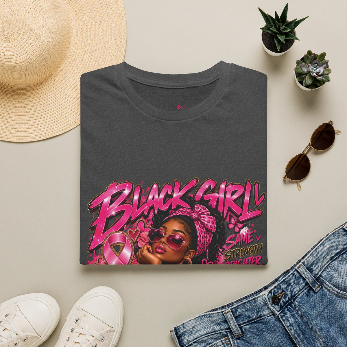Black Girl Pink Power Breast Cancer Awareness T-Shirt