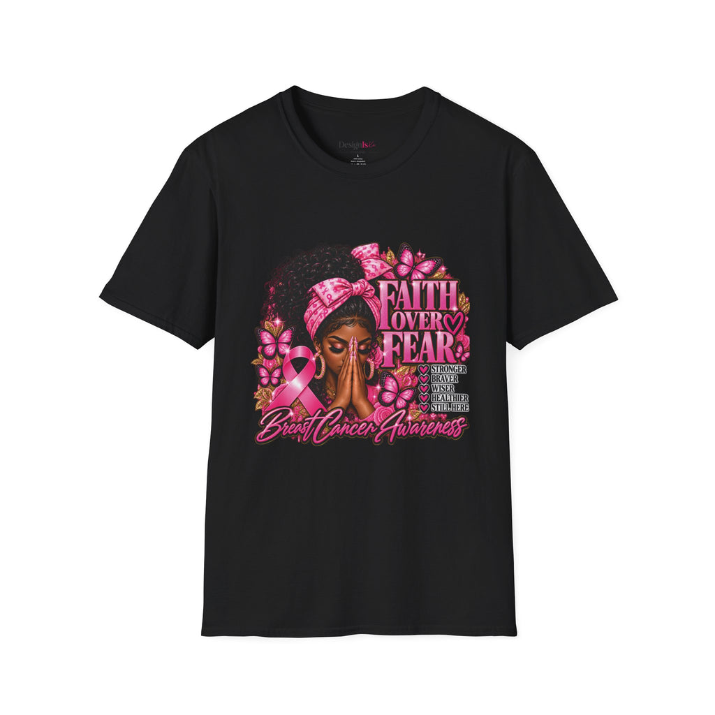 Faith Over Fear Praying Woman Breast Cancer Awareness T-Shirt