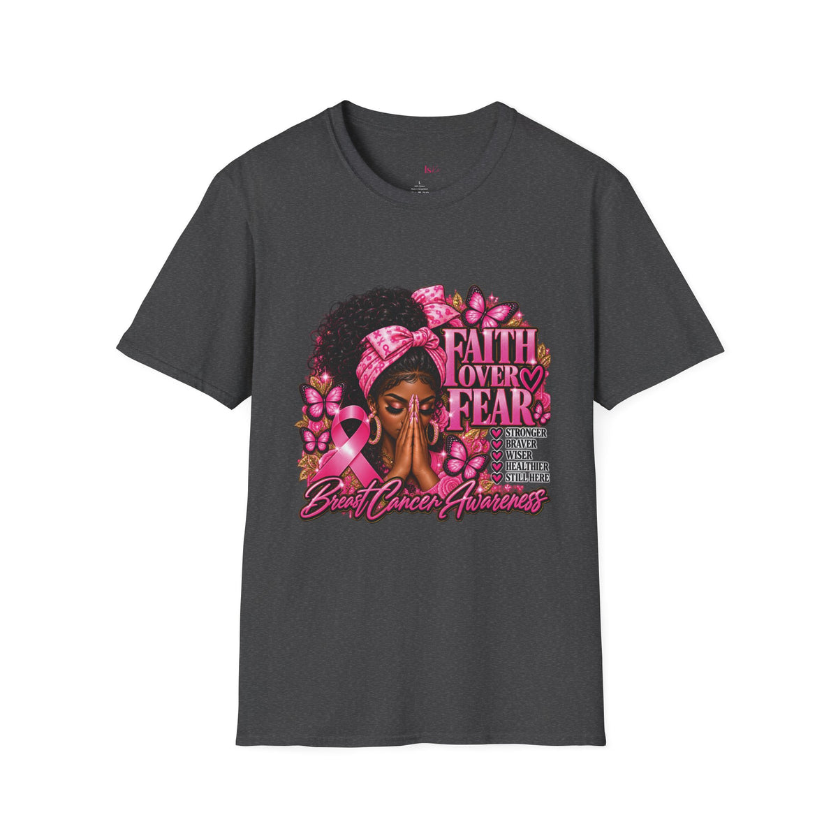 Faith Over Fear Praying Woman Breast Cancer Awareness T-Shirt