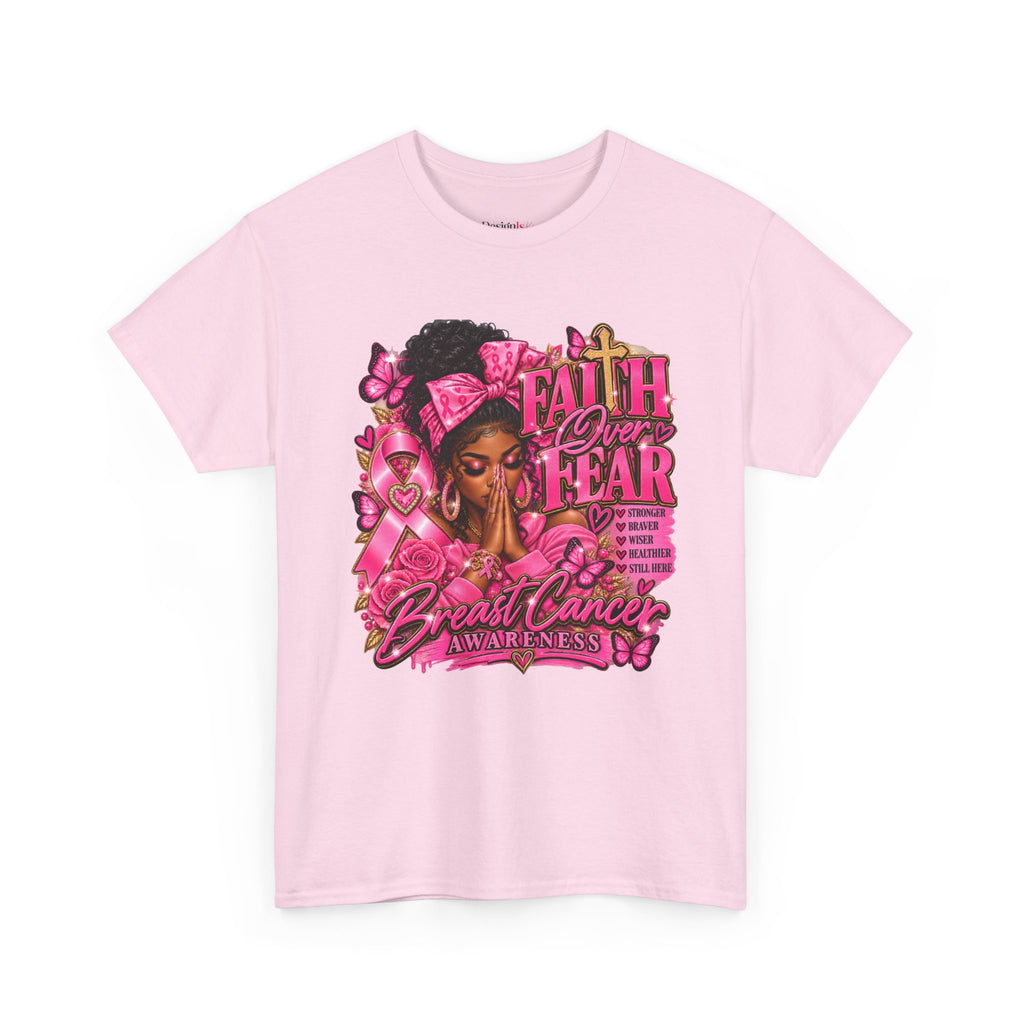 Faith Over Fear Floral Woman Breast Cancer Awareness Tee