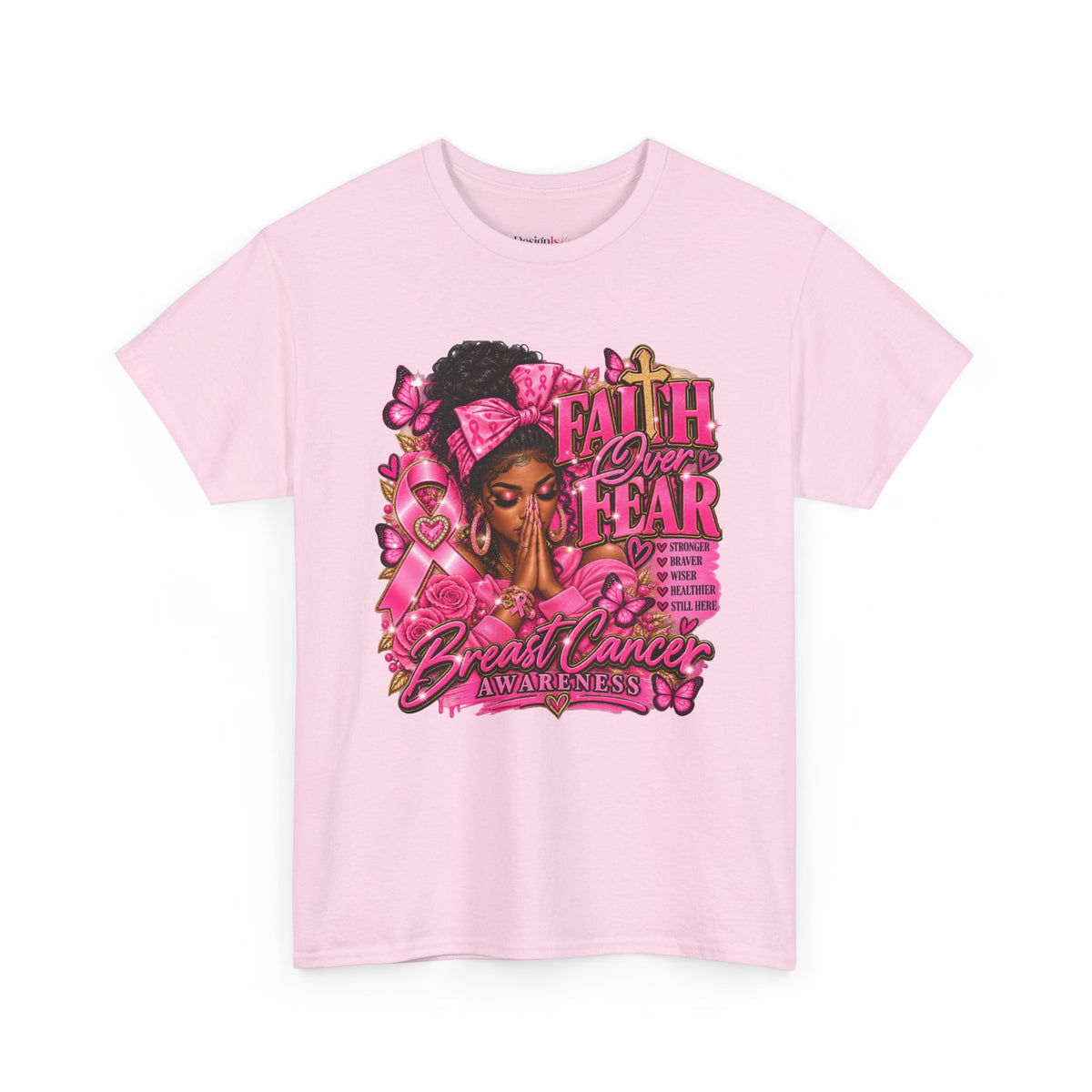 Faith Over Fear Floral Woman Breast Cancer Awareness Tee