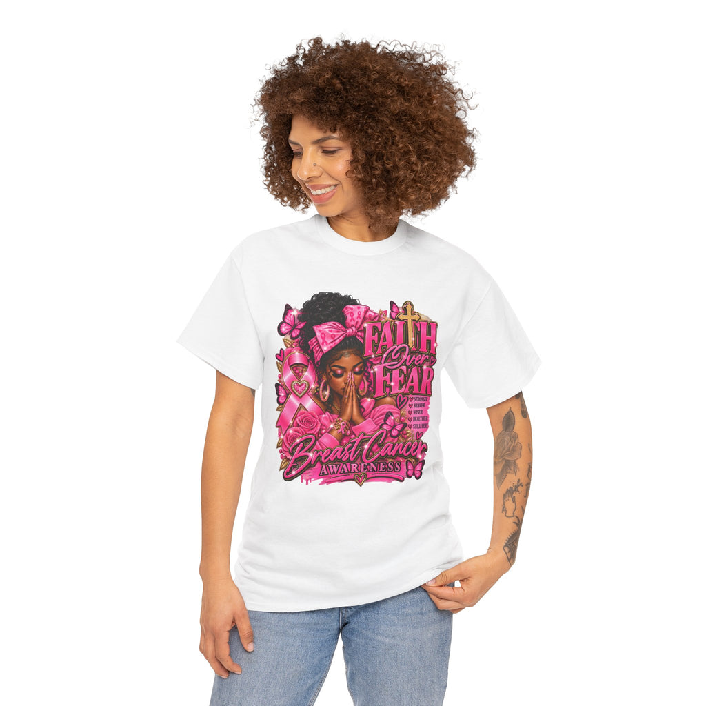 Faith Over Fear Floral Woman Breast Cancer Awareness Tee