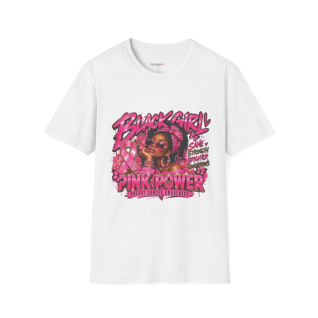 Black Girl Pink Power Breast Cancer Awareness T-Shirt