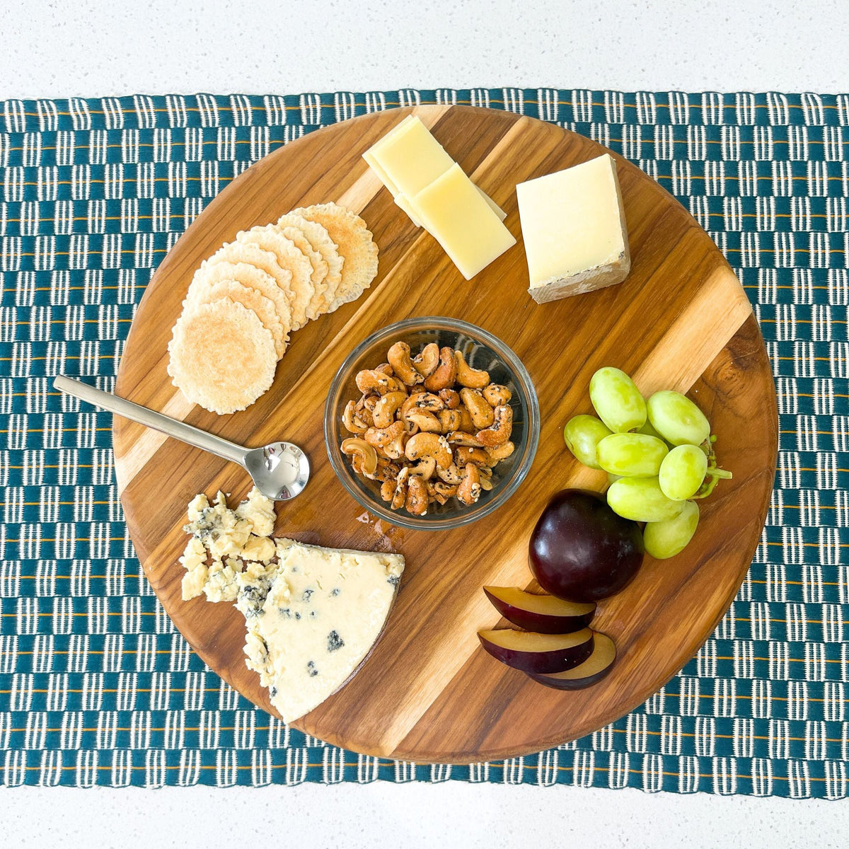 Hand-Carved Teak Serving Board | Wine & Dip Bowl Cutout