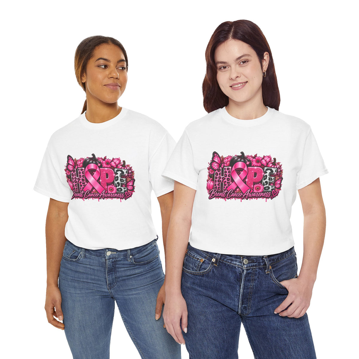 Breast Cancer Awareness Ribbon Floral Graphic T-Shirt