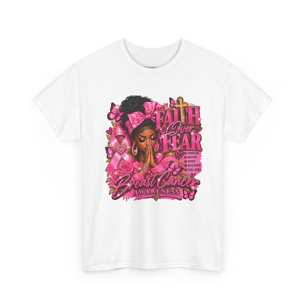 Faith Over Fear Floral Woman Breast Cancer Awareness Tee