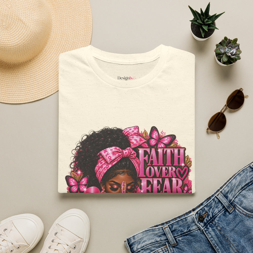 Faith Over Fear Praying Woman Breast Cancer Awareness T-Shirt
