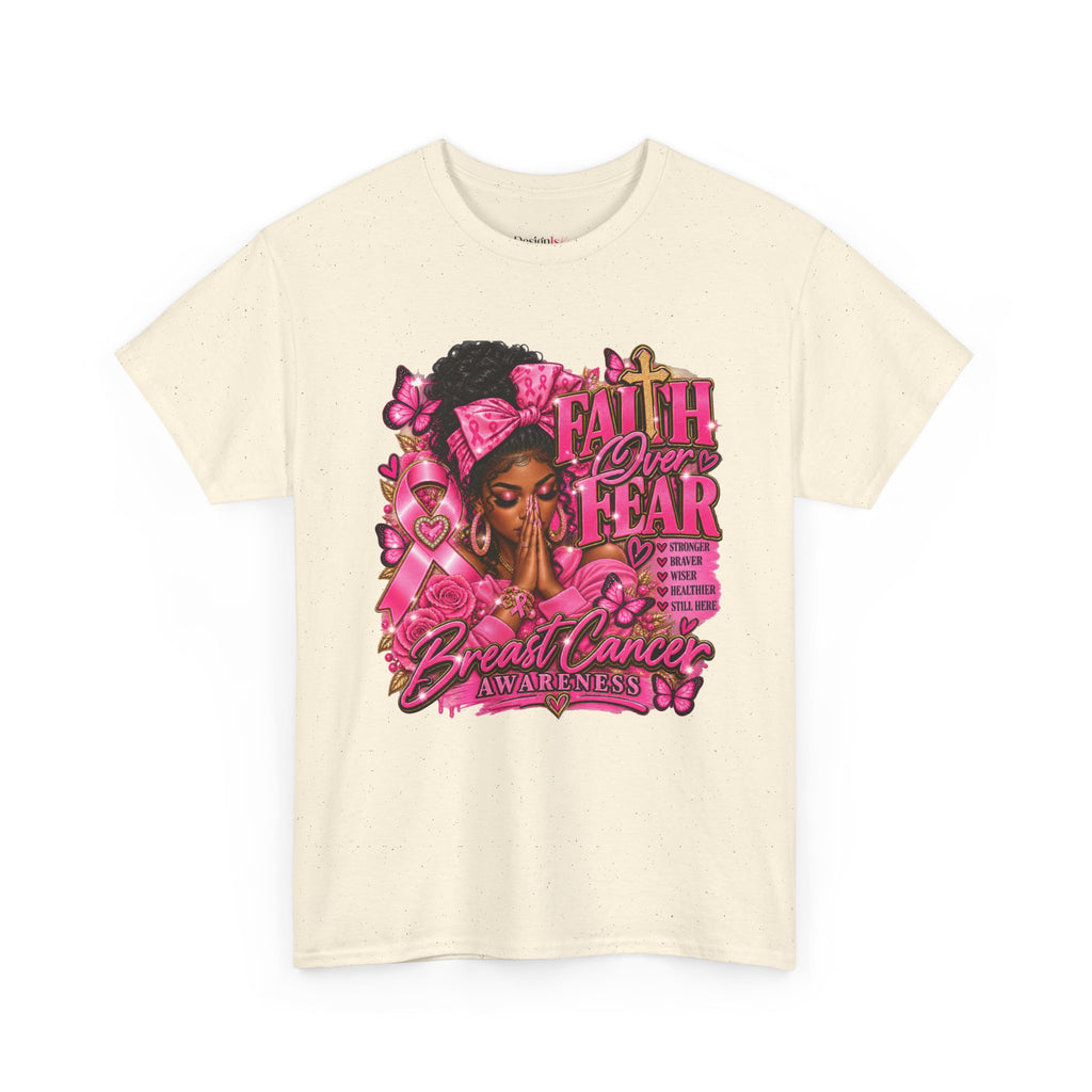 Faith Over Fear Floral Woman Breast Cancer Awareness Tee
