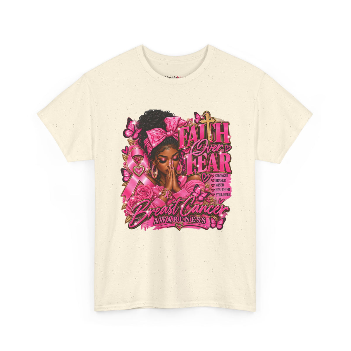 Faith Over Fear Floral Woman Breast Cancer Awareness Tee