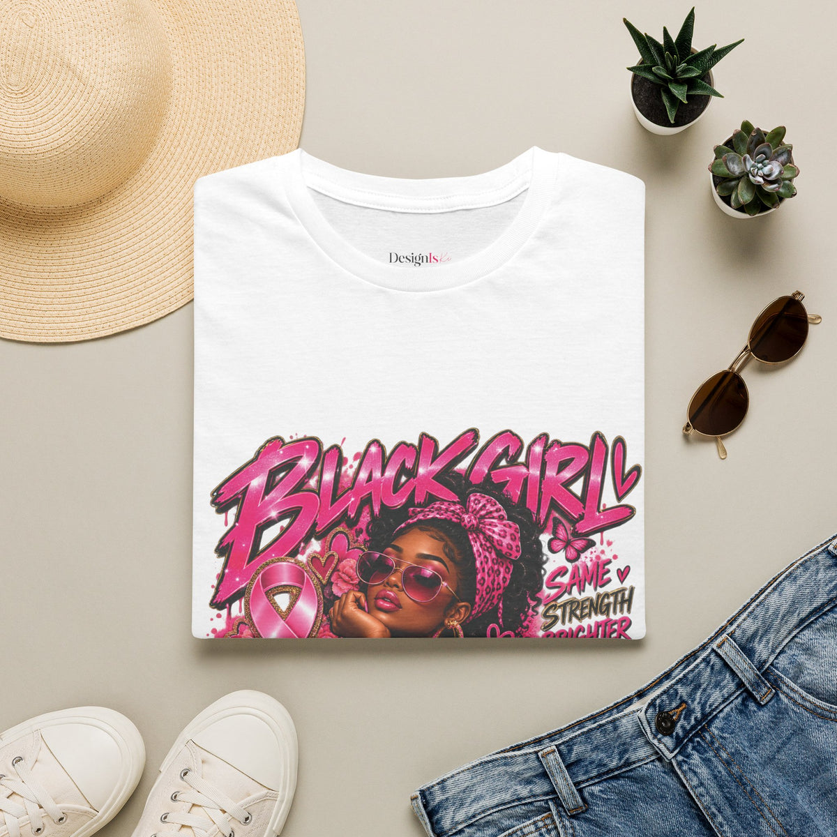 Black Girl Pink Power Breast Cancer Awareness T-Shirt