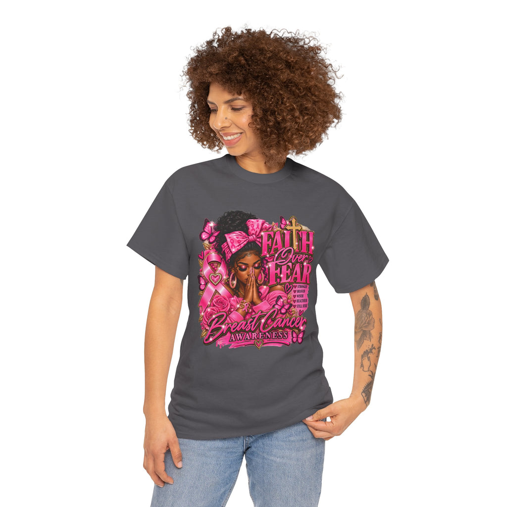 Faith Over Fear Floral Woman Breast Cancer Awareness Tee
