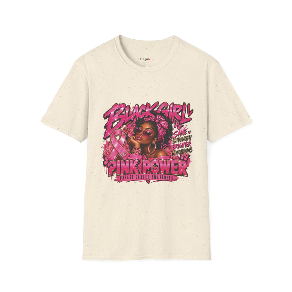 Black Girl Pink Power Breast Cancer Awareness T-Shirt