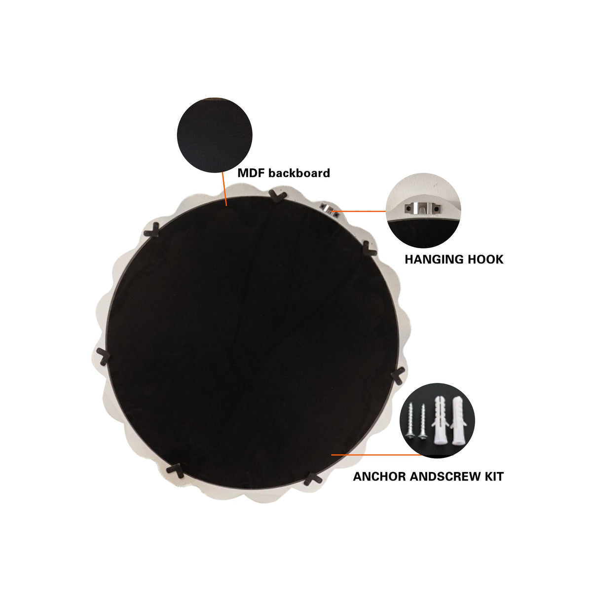 White Scalloped Round Wall Mirror | 28 in