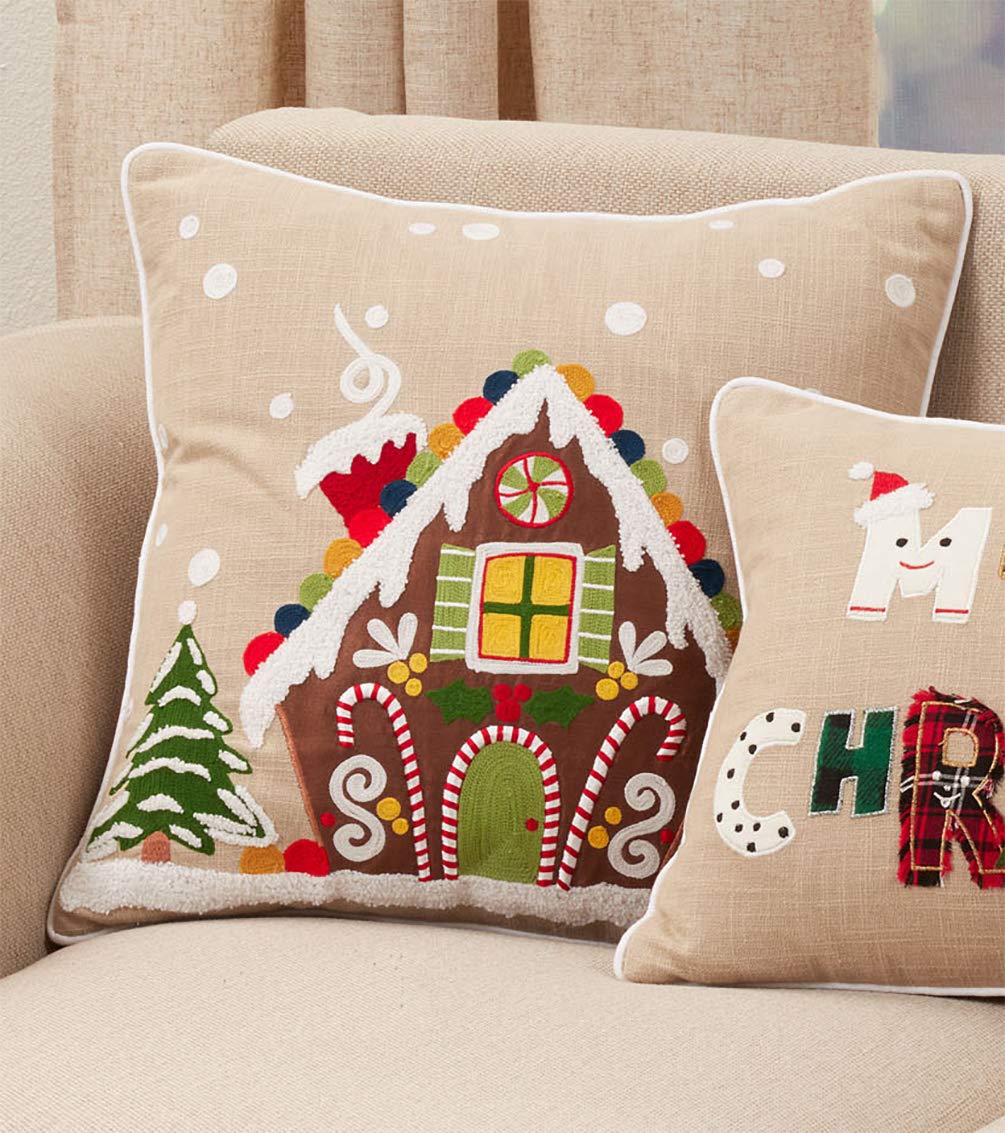 Gingerbread House Christmas Throw Pillow | 18 × 18 in