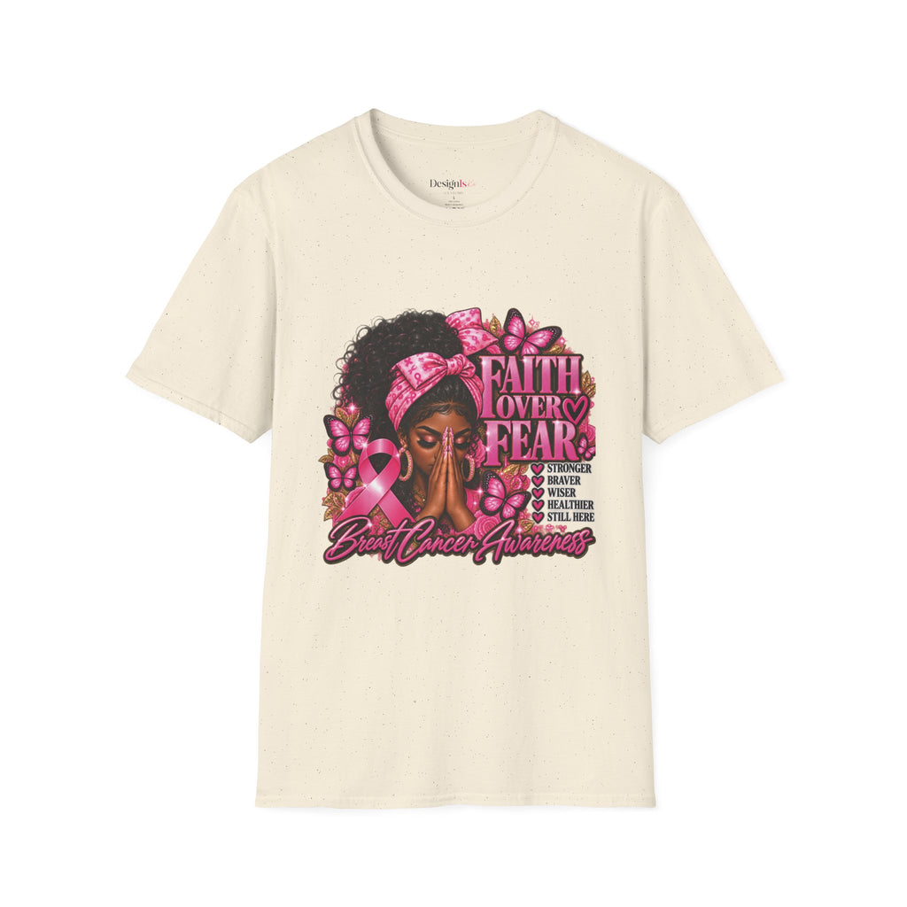 Faith Over Fear Praying Woman Breast Cancer Awareness T-Shirt