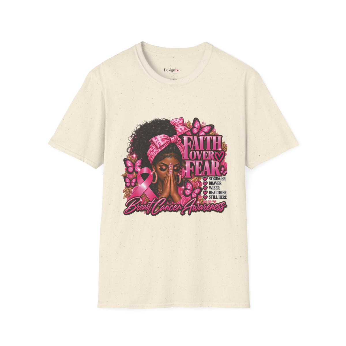 Faith Over Fear Praying Woman Breast Cancer Awareness T-Shirt