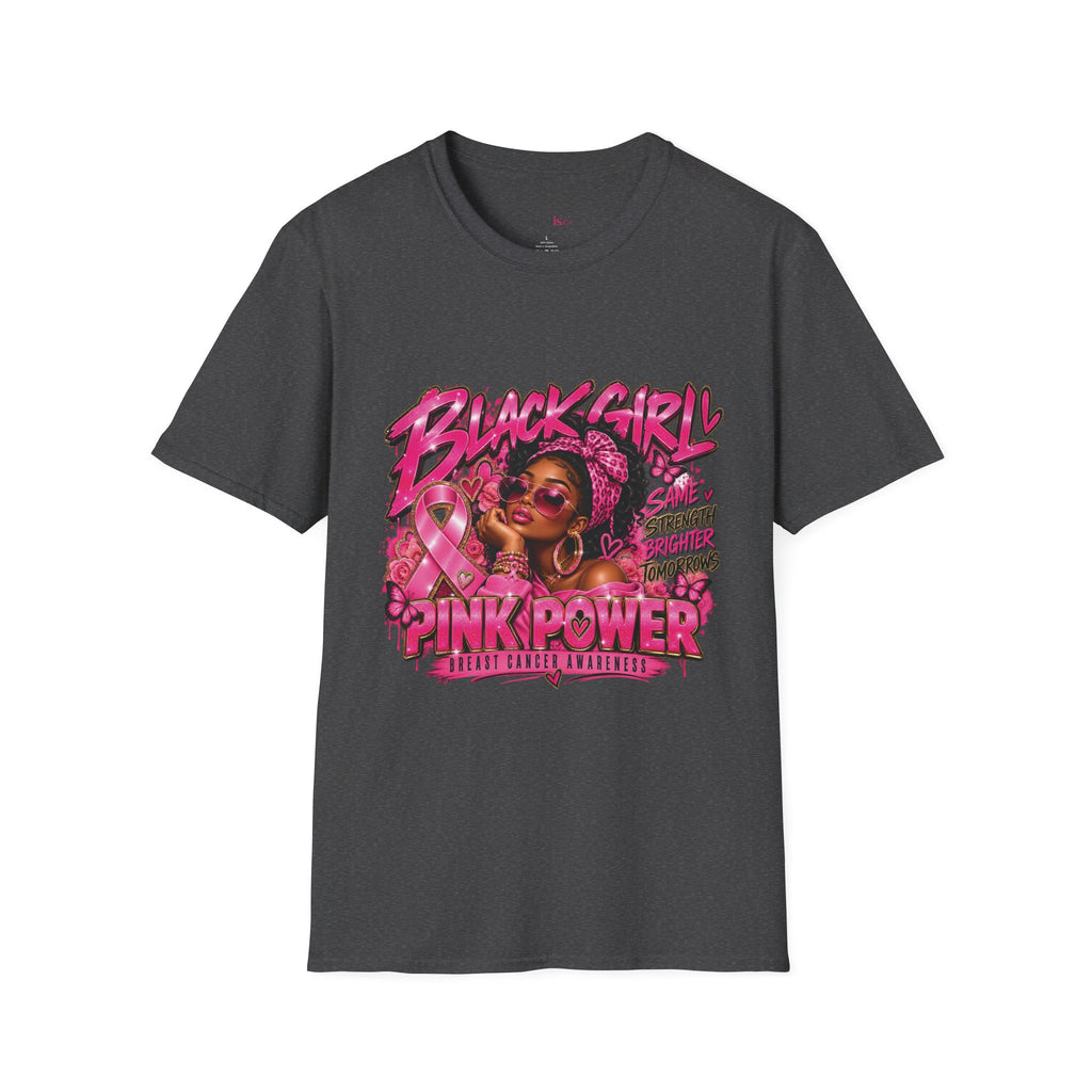 Black Girl Pink Power Breast Cancer Awareness T-Shirt