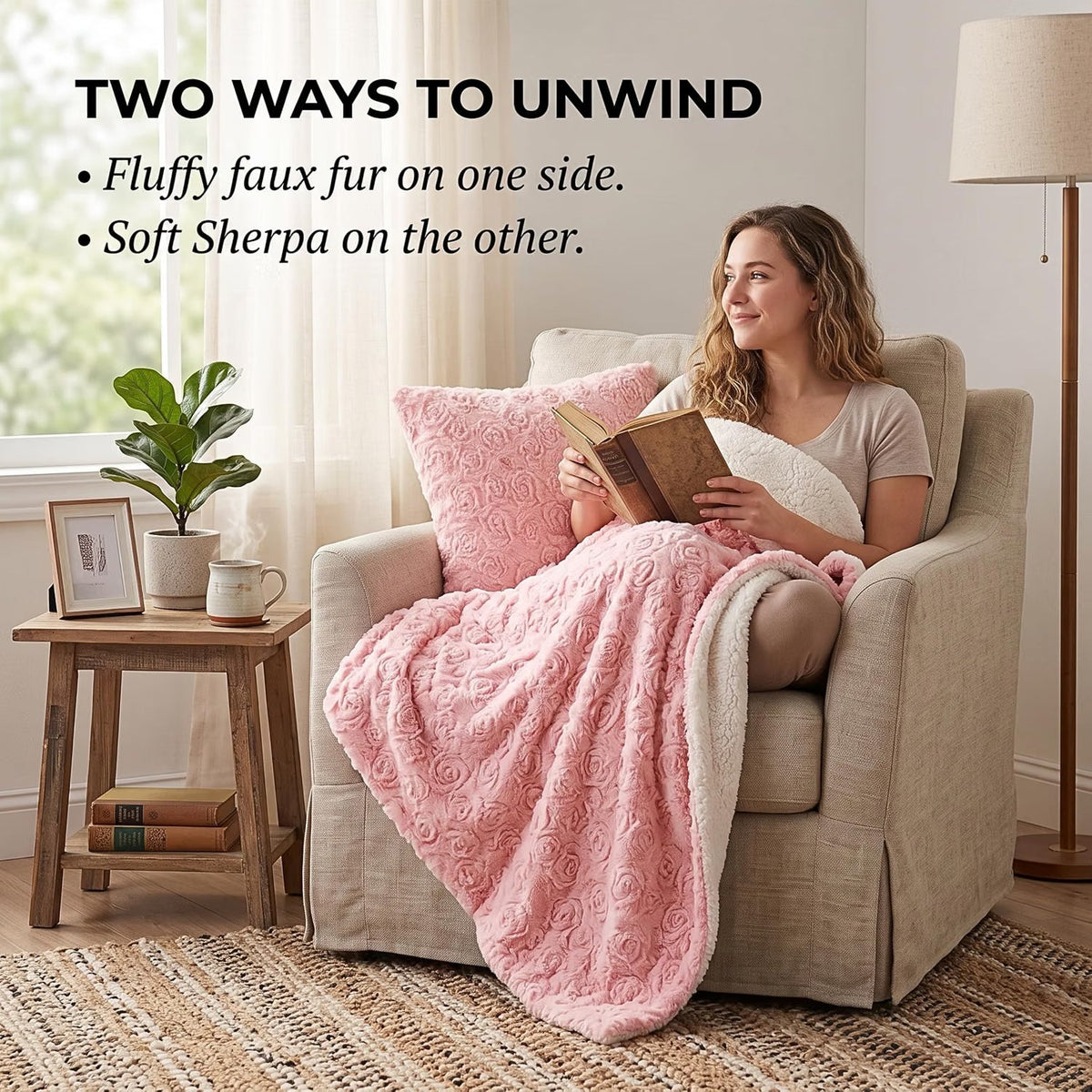 Blush Pink Rosebud Sherpa Throw Blanket | 3 Sizes