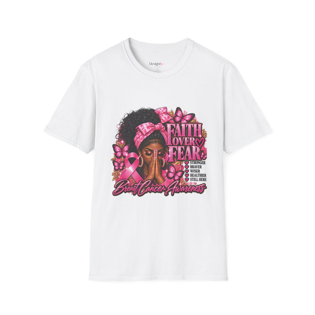 Faith Over Fear Praying Woman Breast Cancer Awareness T-Shirt