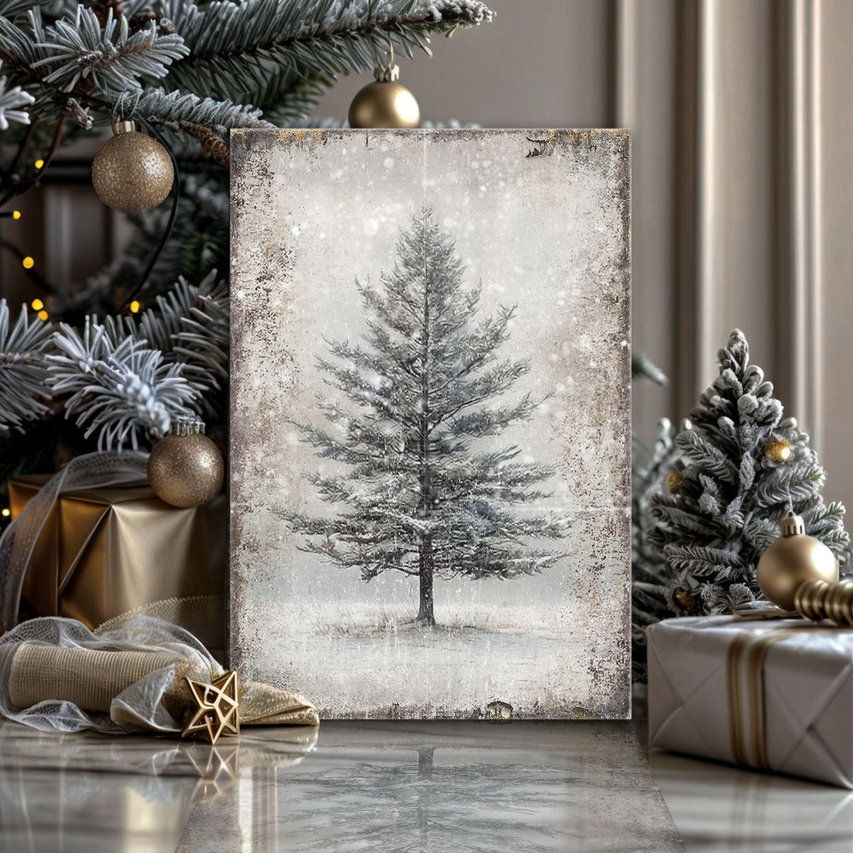 Vintage Christmas Tree Wall Art | Gallery-Wrapped Canvas