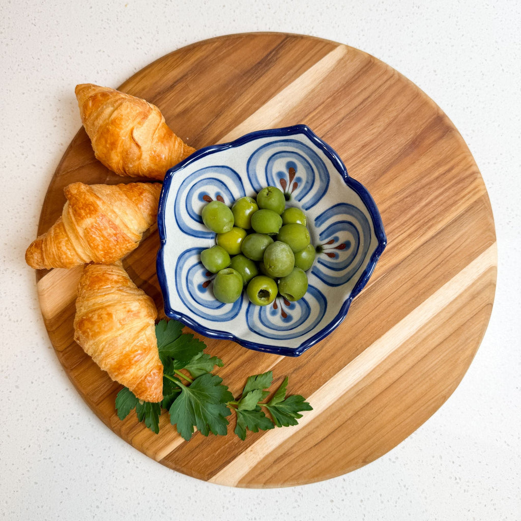 Hand-Carved Teak Serving Board | Wine & Dip Bowl Cutout
