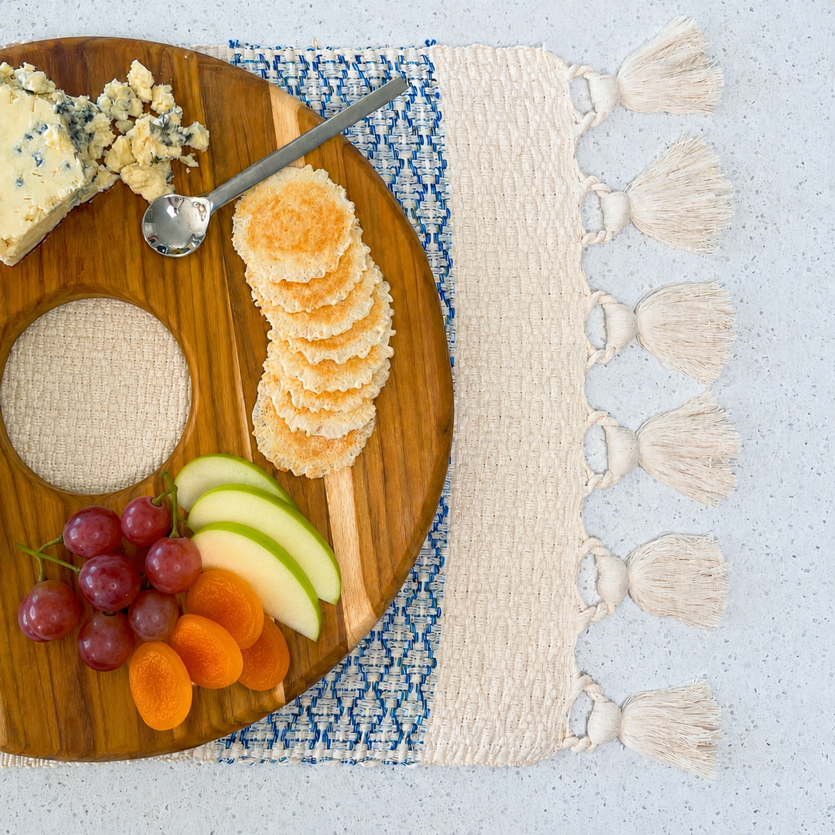 Hand-Carved Teak Serving Board | Wine & Dip Bowl Cutout