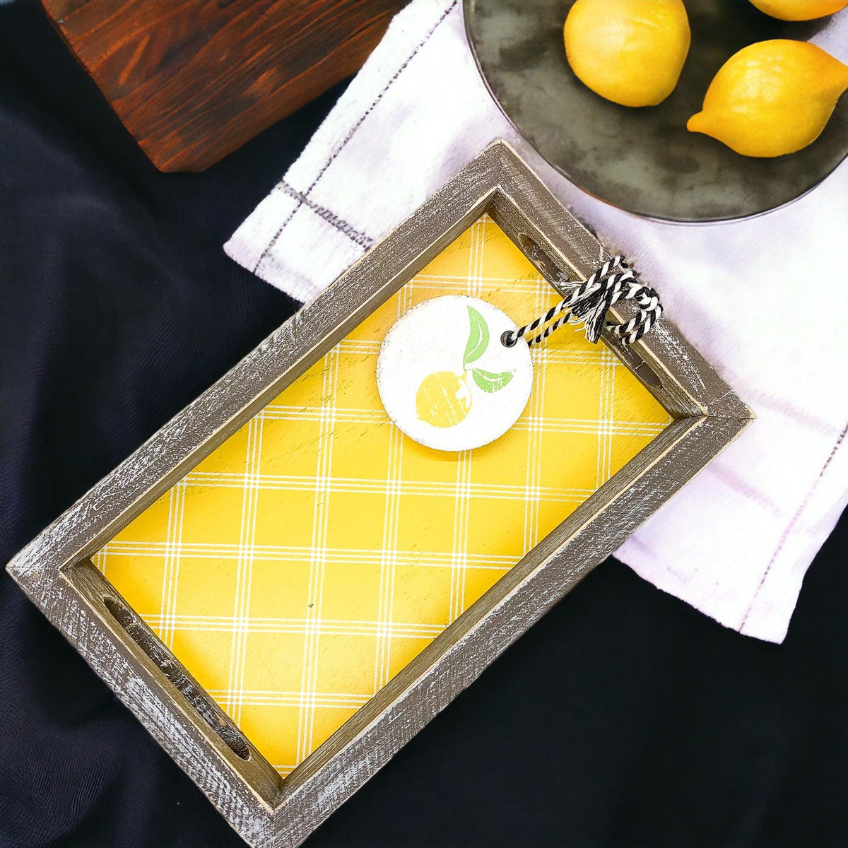 Squeeze the Day Handmade Lemon Decorative Wood Tray
