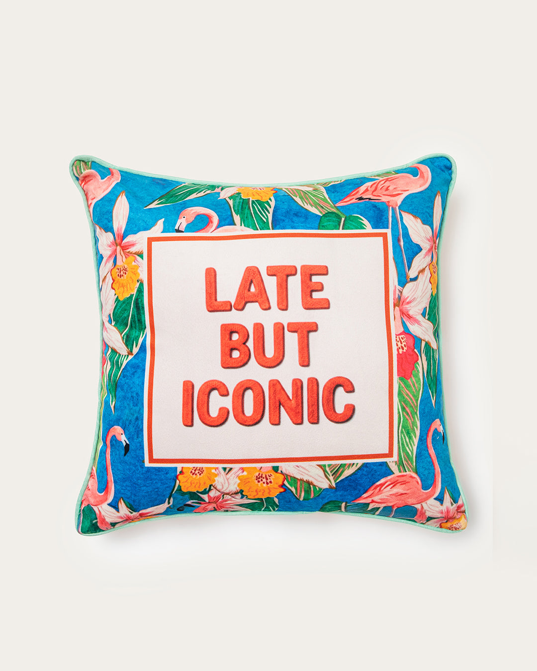 Late But Iconic Velvet Statement Pillow | 17 × 17 in