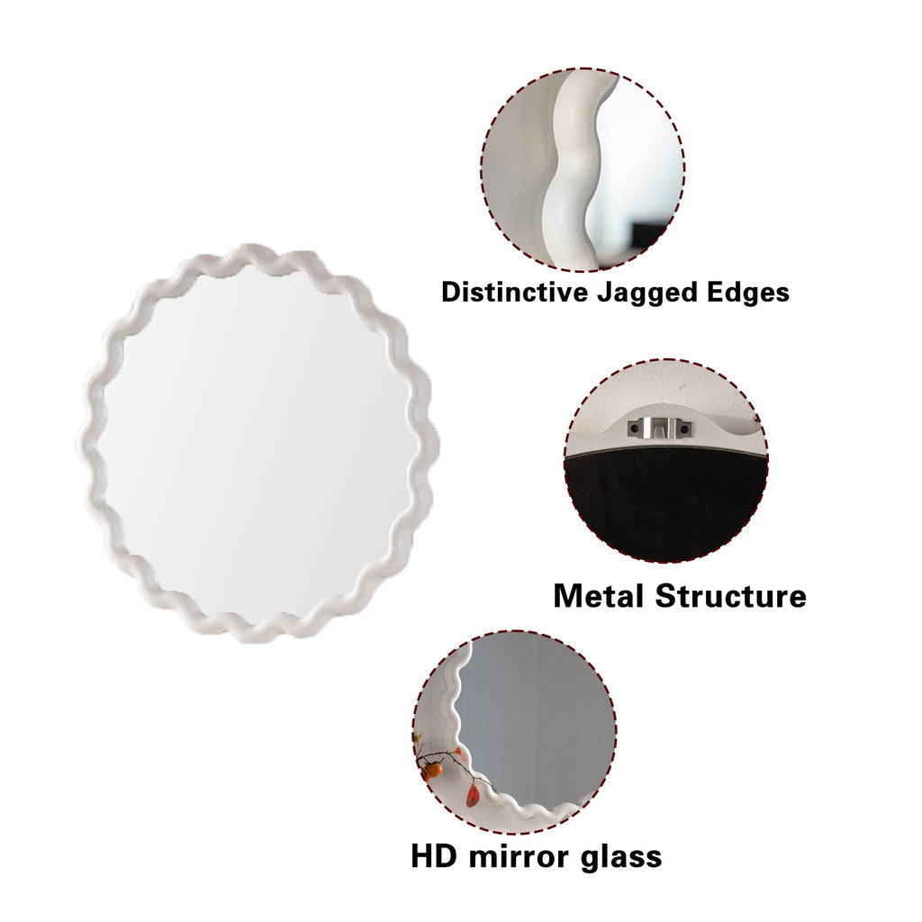 White Scalloped Round Wall Mirror | 28 in