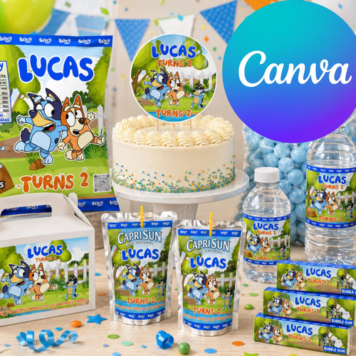 Blue & Orange Puppy Party Favor Bundle | 7 Canva Links