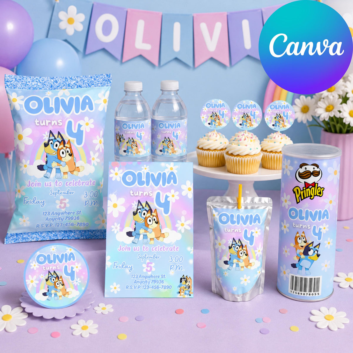 Playful Blue and Orange Puppy Birthday Party Favor Bundle