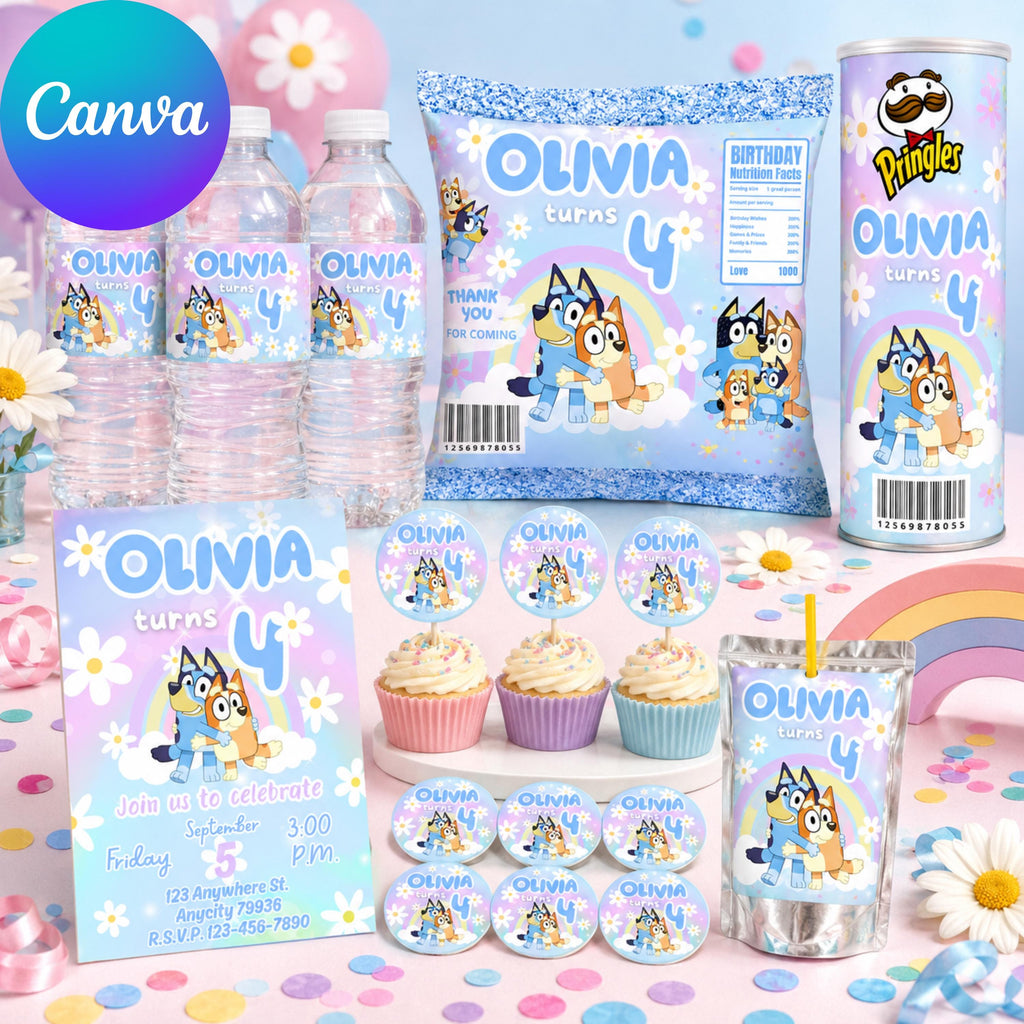 Playful Blue and Orange Puppy Birthday Party Favor Bundle
