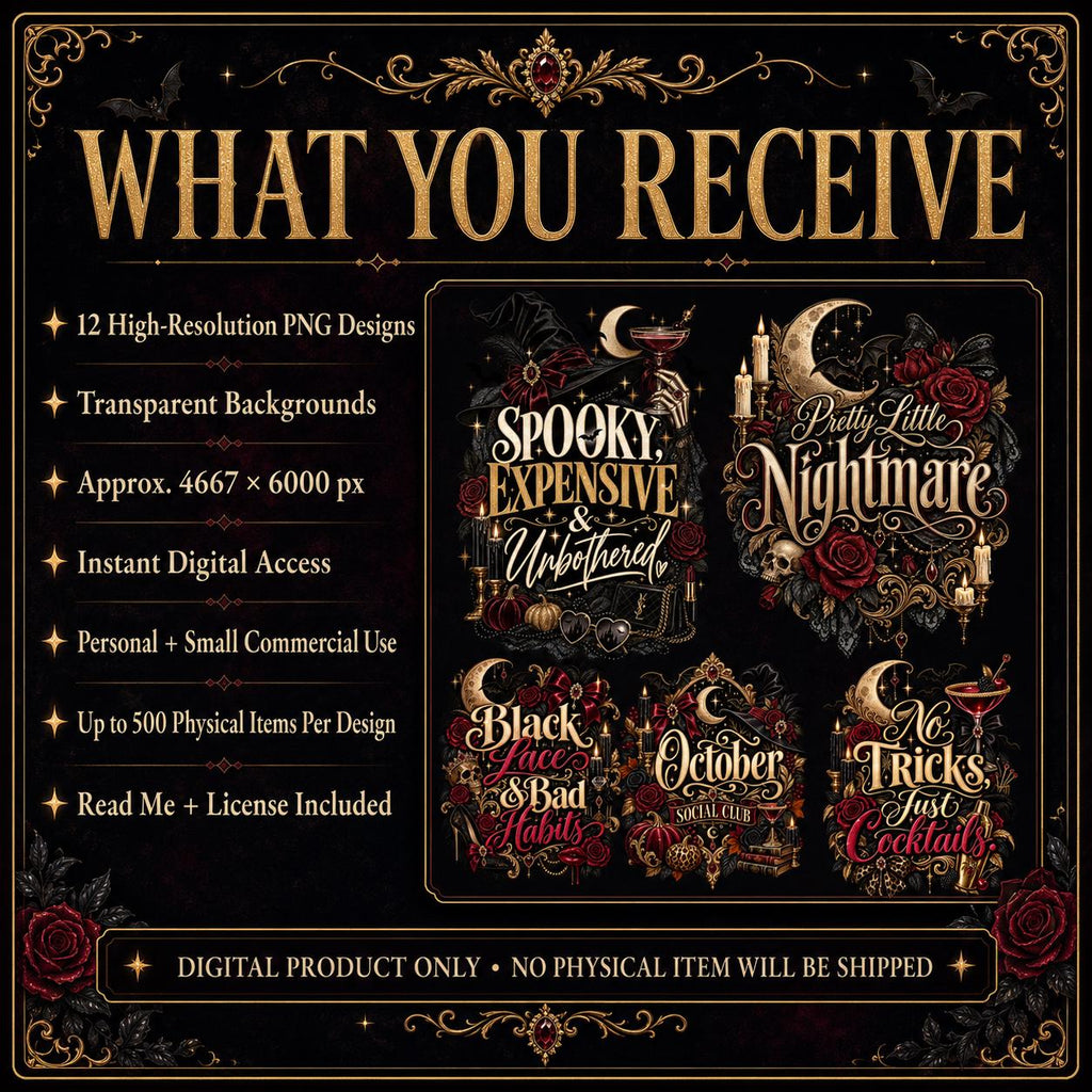 After Dark Halloween PNG Bundle | 12 Spooky Designs