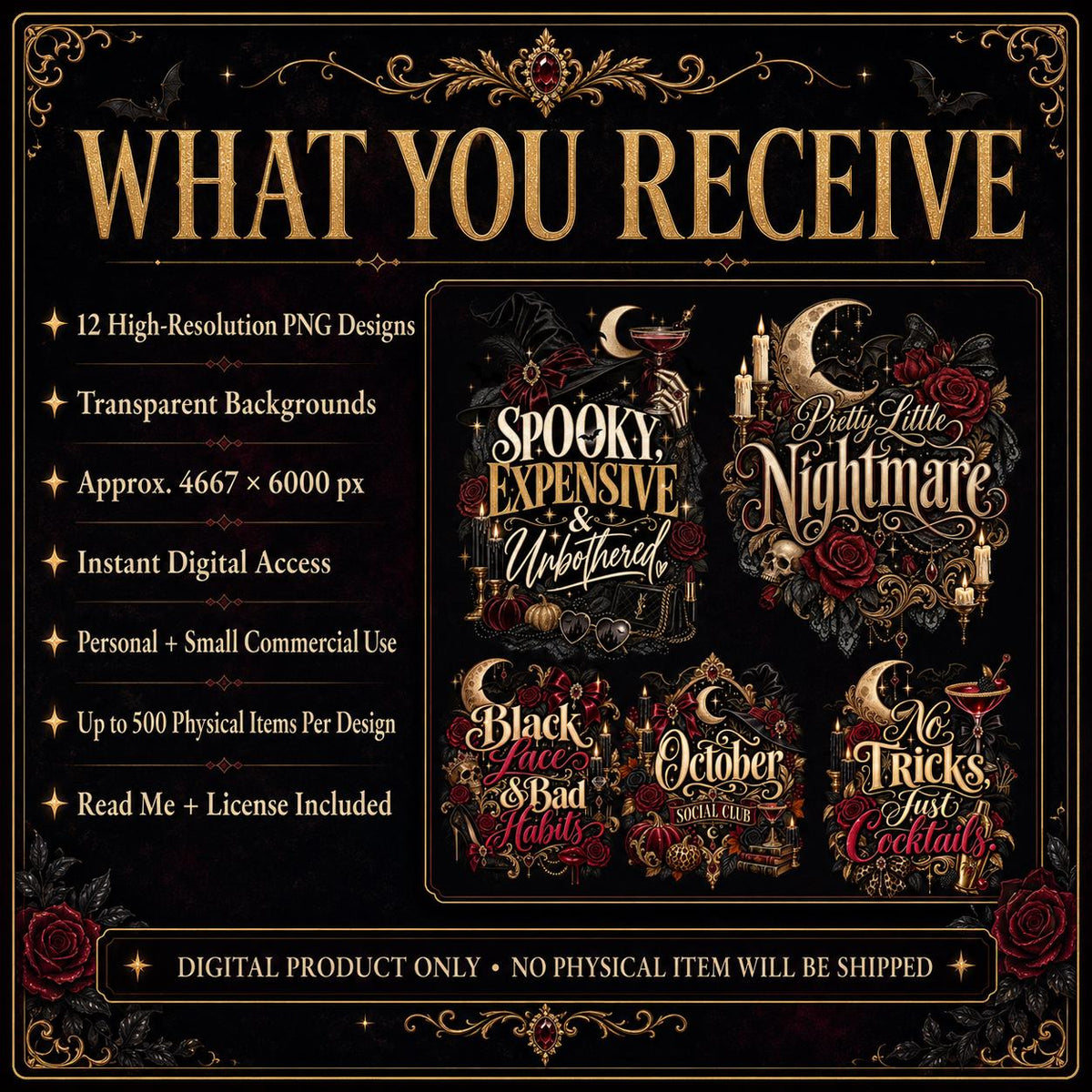 After Dark Halloween PNG Bundle | 12 Spooky Designs