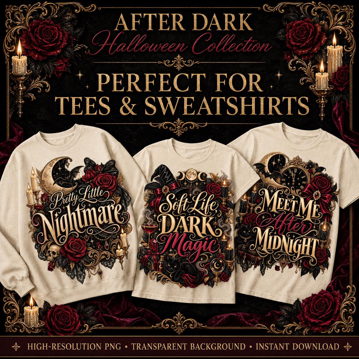 After Dark Halloween PNG Bundle | 12 Spooky Designs