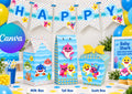 Baby Shark Party Favor Bundle | Editable Canva Templates (Milk, Tall, Sushi Boxes + Banner)