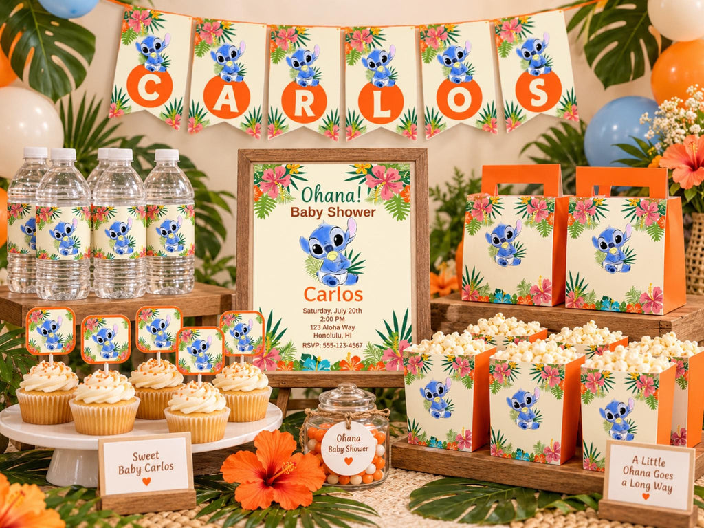 17-Piece Baby Stitch Baby Shower/Birthday Bundle| Editable Canva Templates